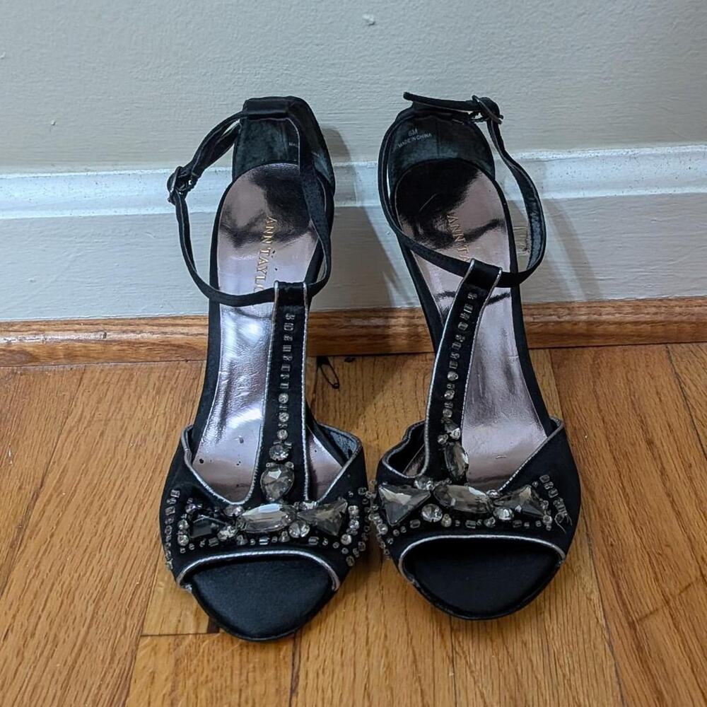 Y2K Black Fairycore Satin Rhinestone Heels Embellished Peep Toe Evening Shoes
